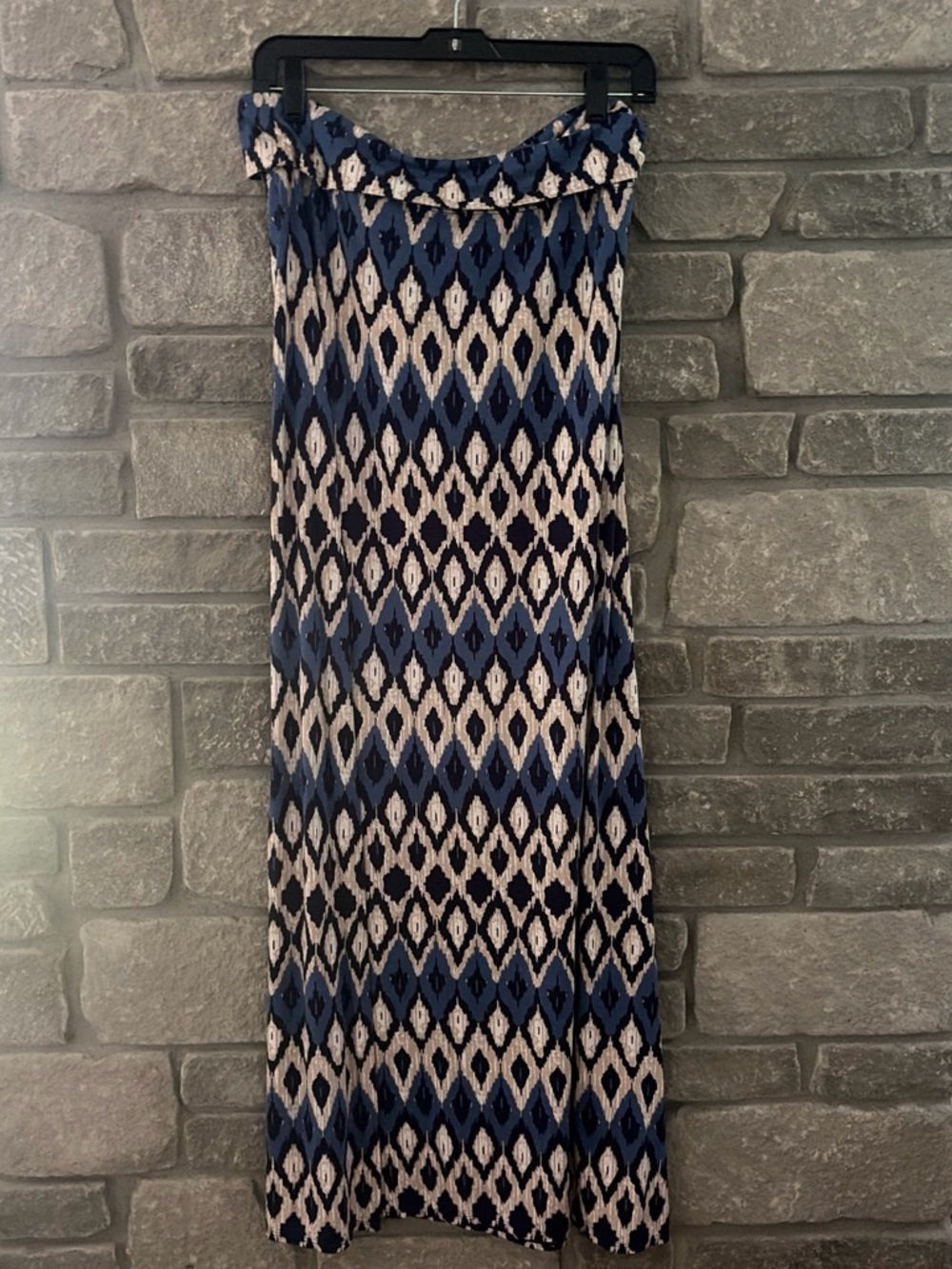 Max Studio Navy and White Ikat Maxi Skirt